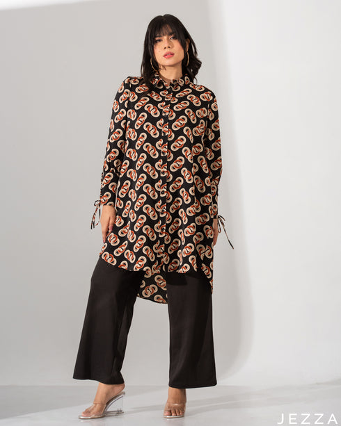Printed Polyester Top With Decorative Sleeve 61231